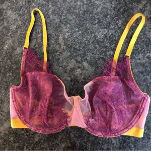 Dora Larsen Gold & Magenta Lace Underwire Bra 34 D